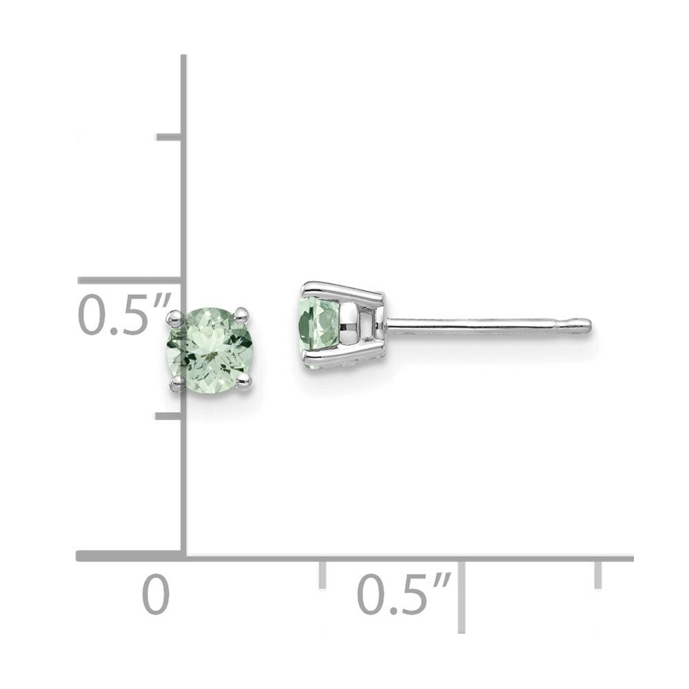 14K White Gold 4mm Round Green Quartz Earrings