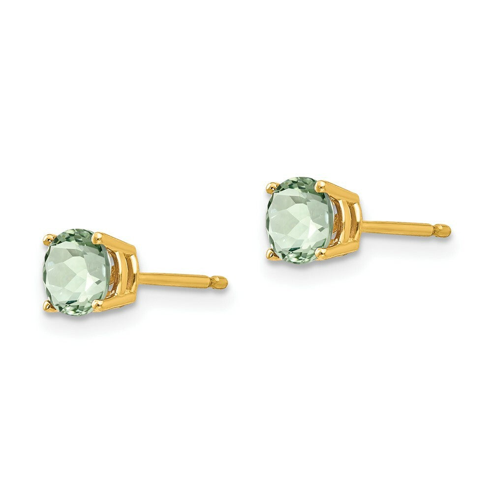 14K Yellow Gold 5mm Round Green Quartz Earrings