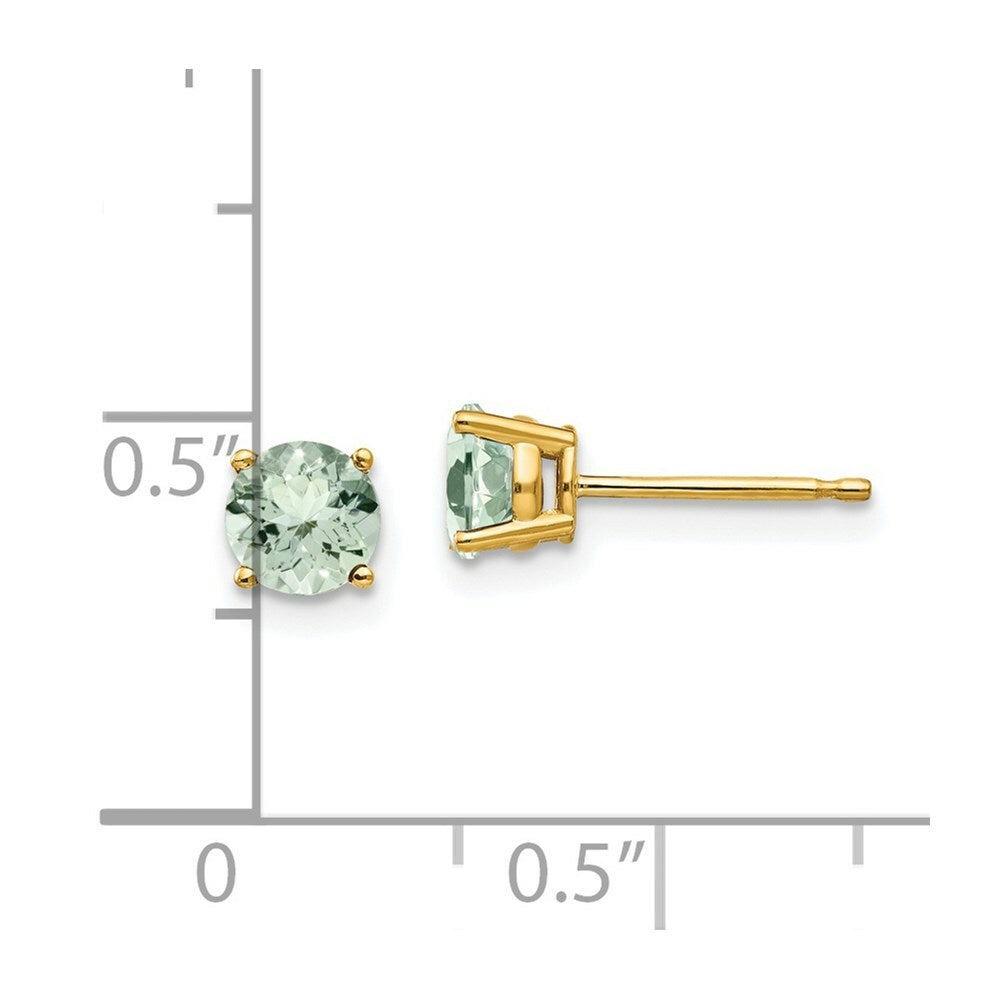 14K Yellow Gold 5mm Round Green Quartz Earrings