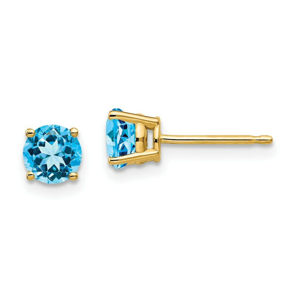 14K Yellow Gold 5mm Blue Topaz Earrings