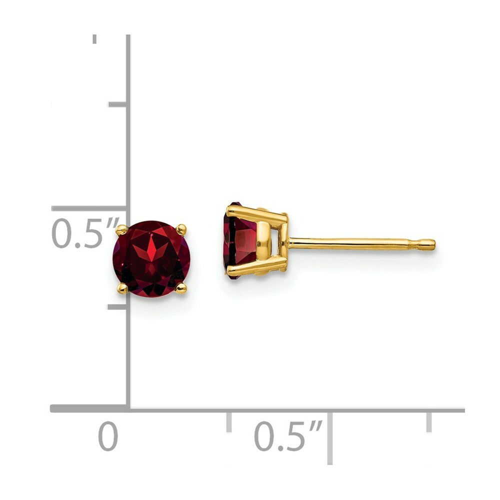 14K Yellow Gold 5mm Garnet Post Earrings