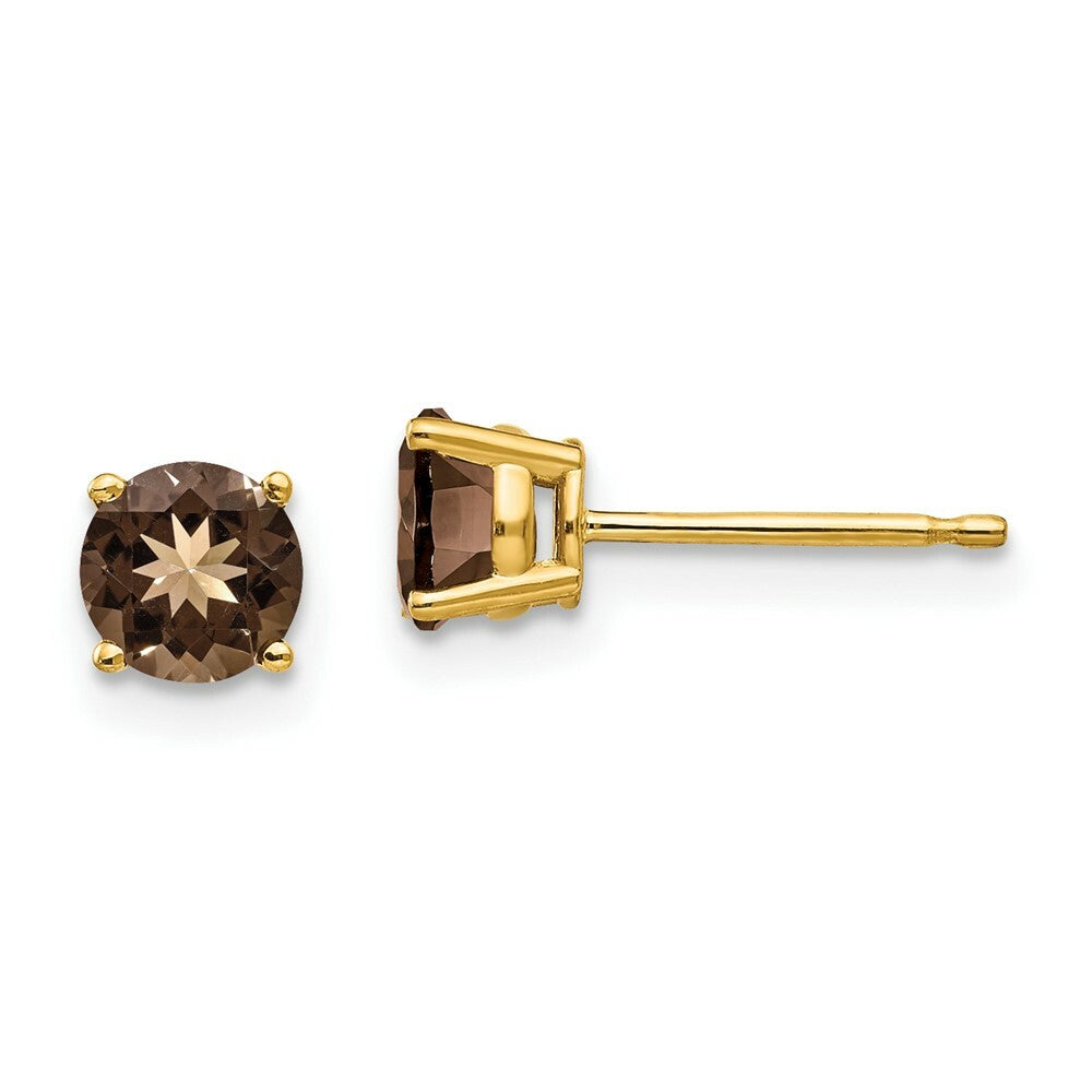 14K Yellow Gold 5mm Round Smoky Quartz Earrings