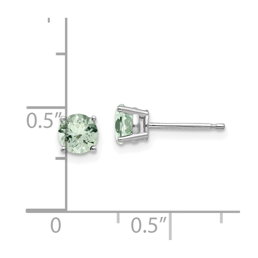 14K White Gold 5mm Round Green Quartz Earrings