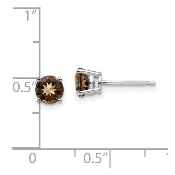 14K White Gold 5mm Round Smoky Quartz Earring