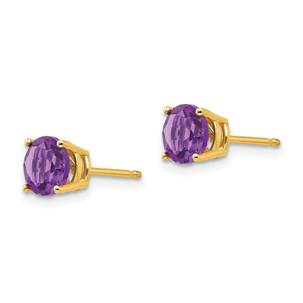 14K Yellow Gold 6mm Amethyst Post Earrings