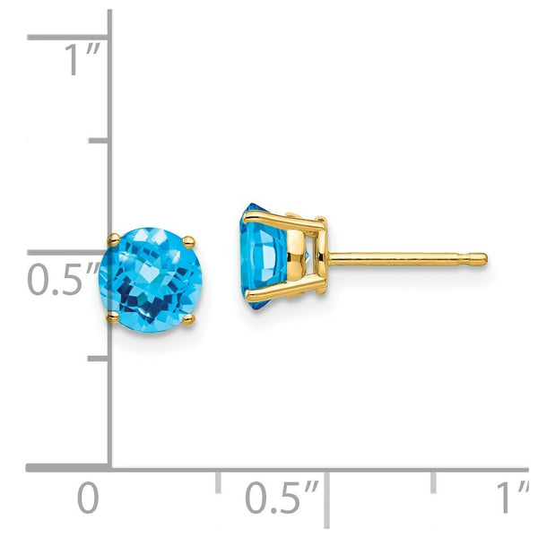 14K Yellow Gold 6mm Blue Topaz Checker Earrings