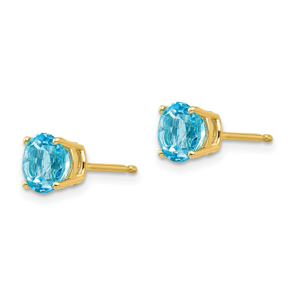 14K Yellow Gold 6mm Blue Topaz Earrings