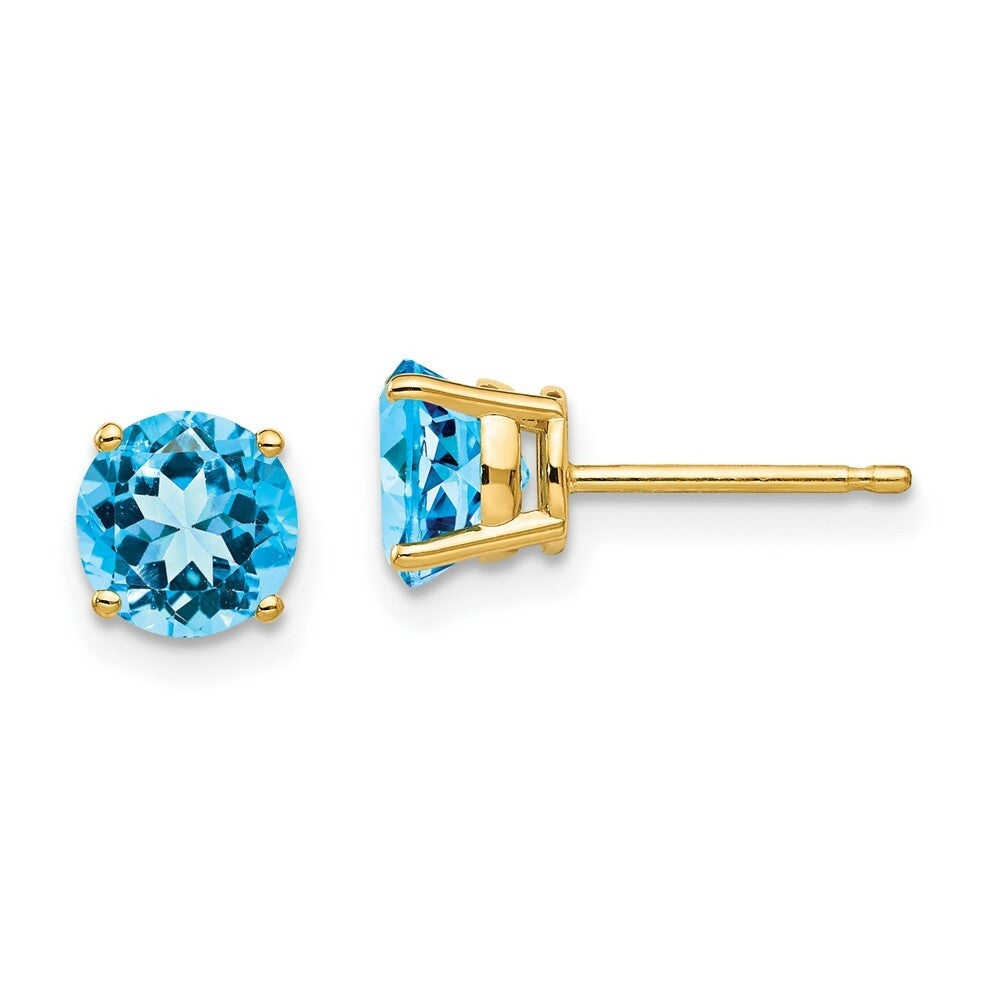 14K Yellow Gold 6mm Blue Topaz Earrings