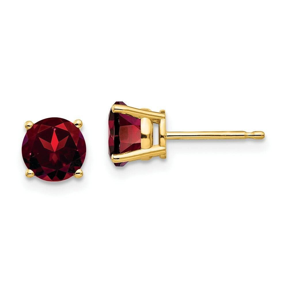 14K Yellow Gold 6mm Garnet Post Earrings