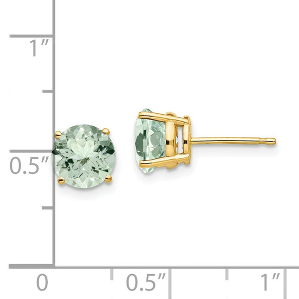 14K Yellow Gold 7mm Round Green Quartz Earrings