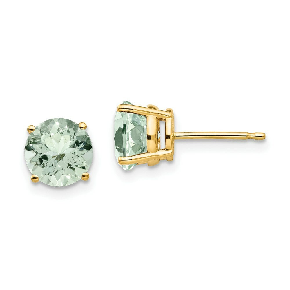 14K Yellow Gold 7mm Round Green Quartz Earrings