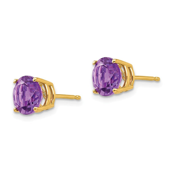 14K Yellow Gold 7mm Amethyst Post Earrings