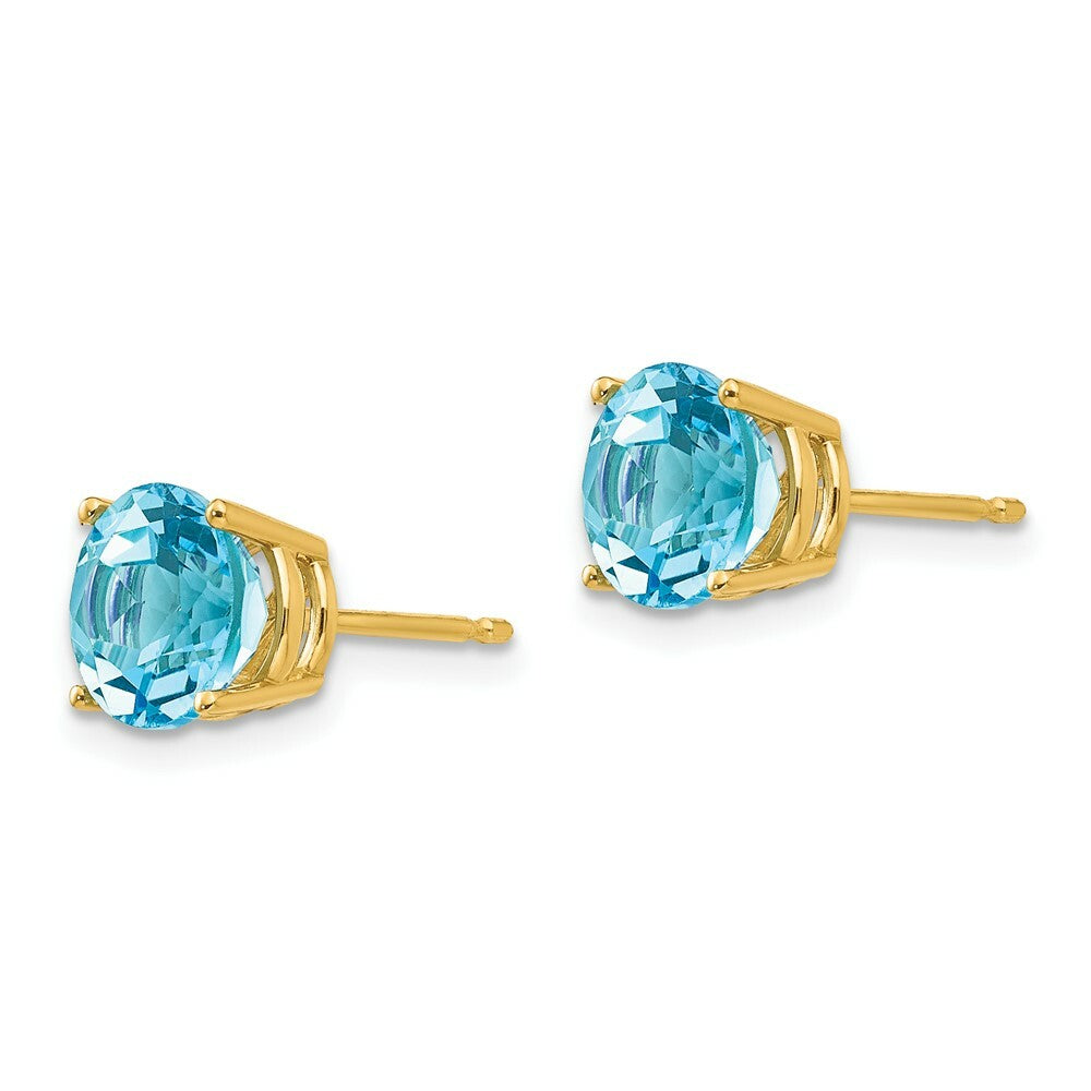 14K Yellow Gold 7mm Blue Topaz Earrings