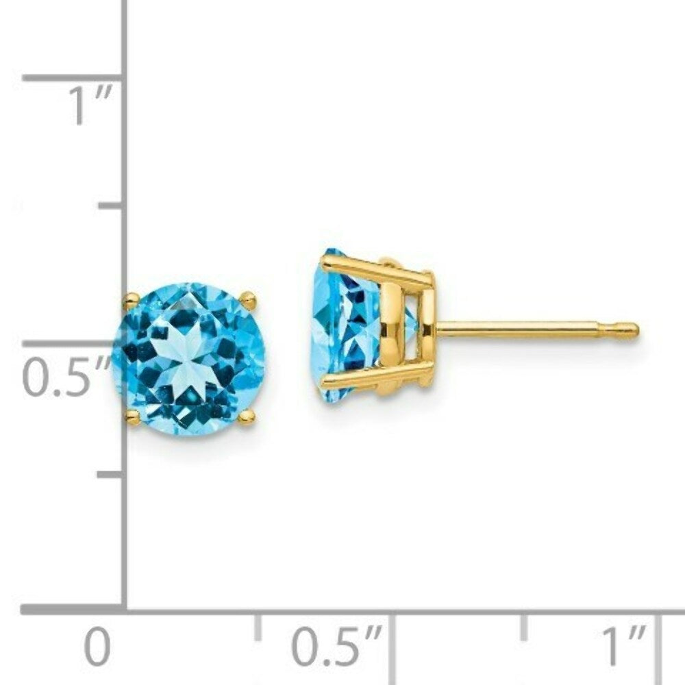 14K Yellow Gold 7mm Blue Topaz Earrings