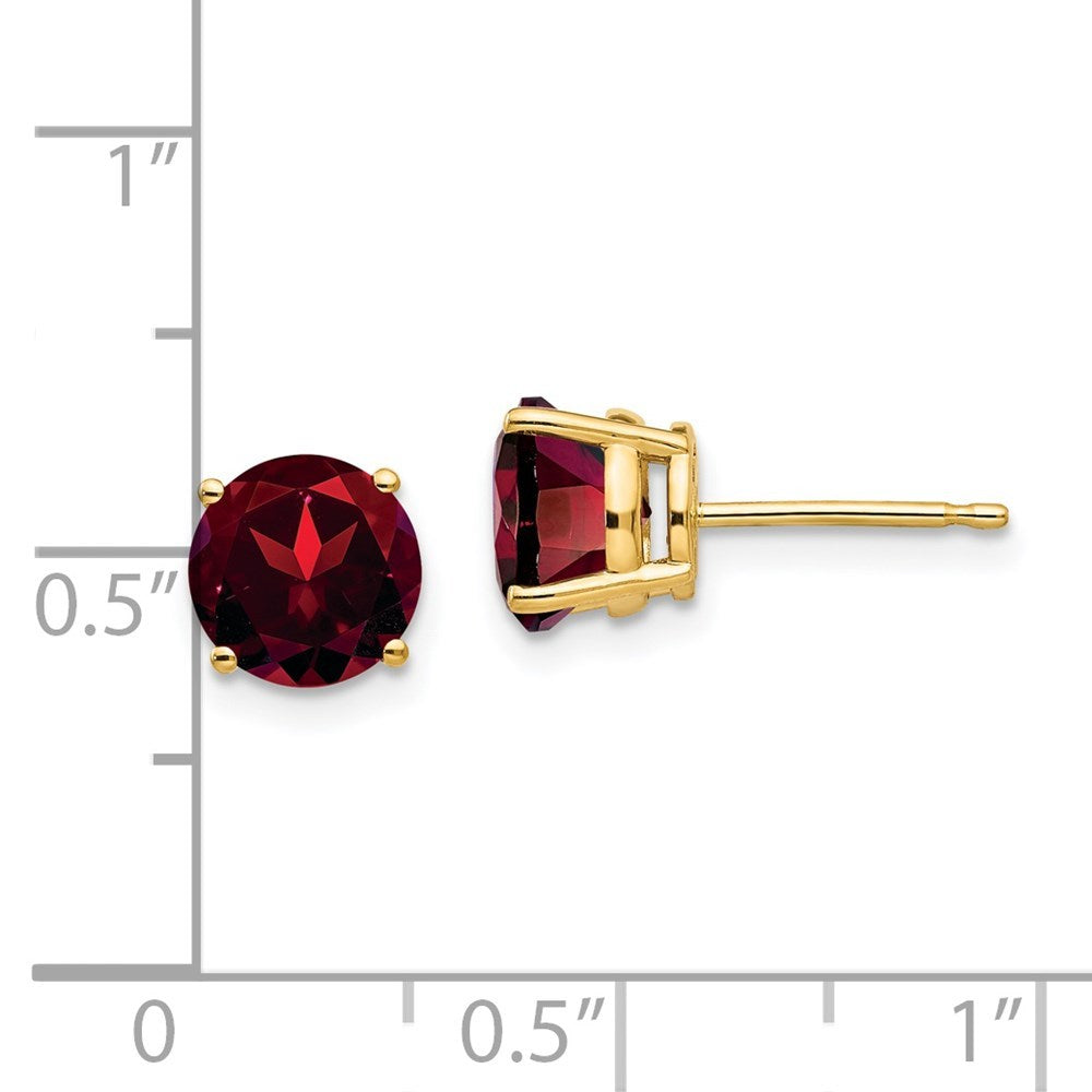 14K Yellow Gold 7mm Garnet Post Earrings