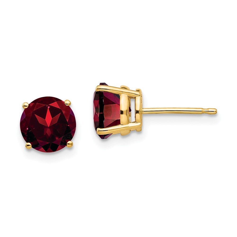 14K Yellow Gold 7mm Garnet Post Earrings