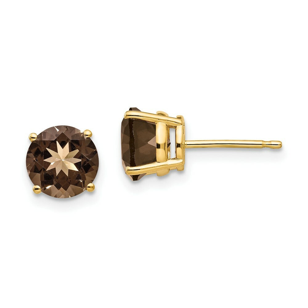 14K Yellow Gold 7mm Round Smoky Quartz Earrings