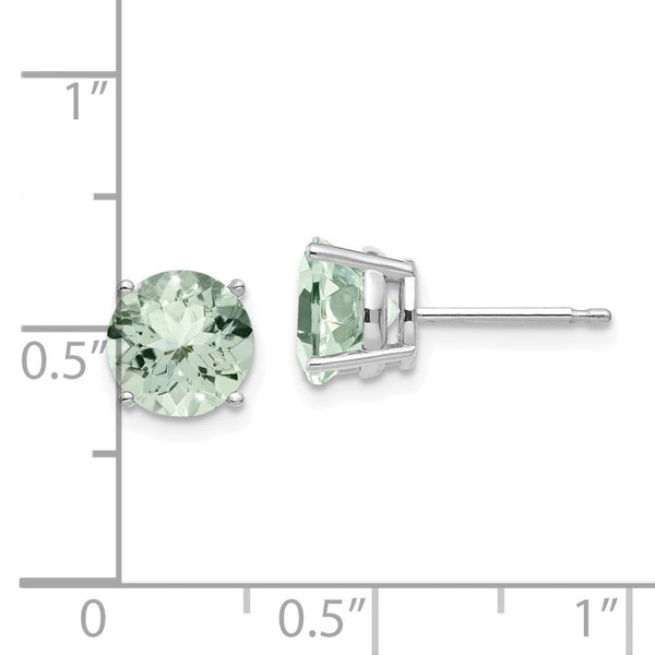 14K White Gold 7mm Round Green Quartz Earrings