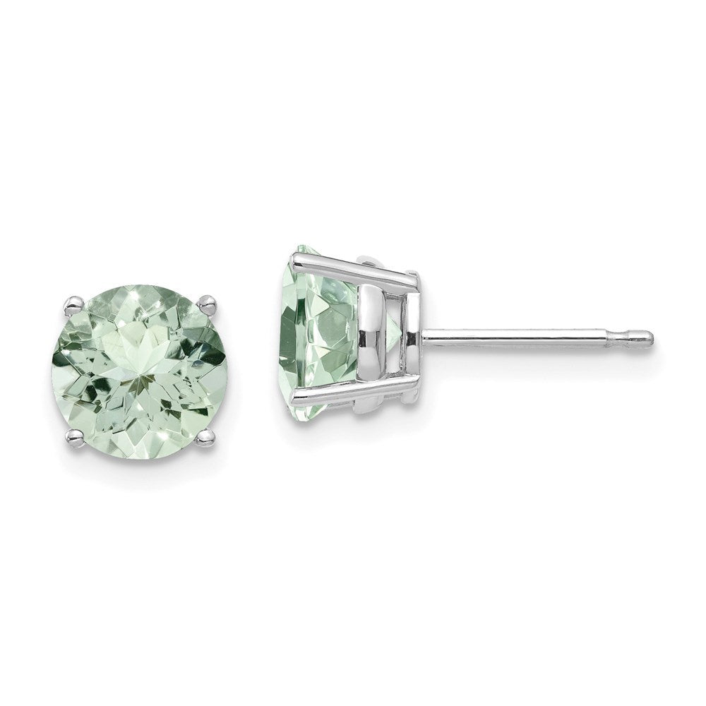 14K White Gold 7mm Round Green Quartz Earrings