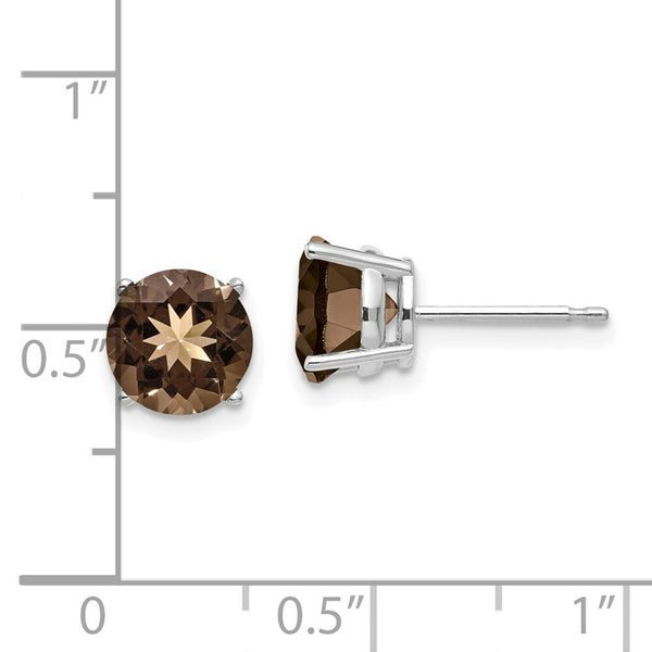 14K White Gold 7mm Round Smoky Quartz Earrings