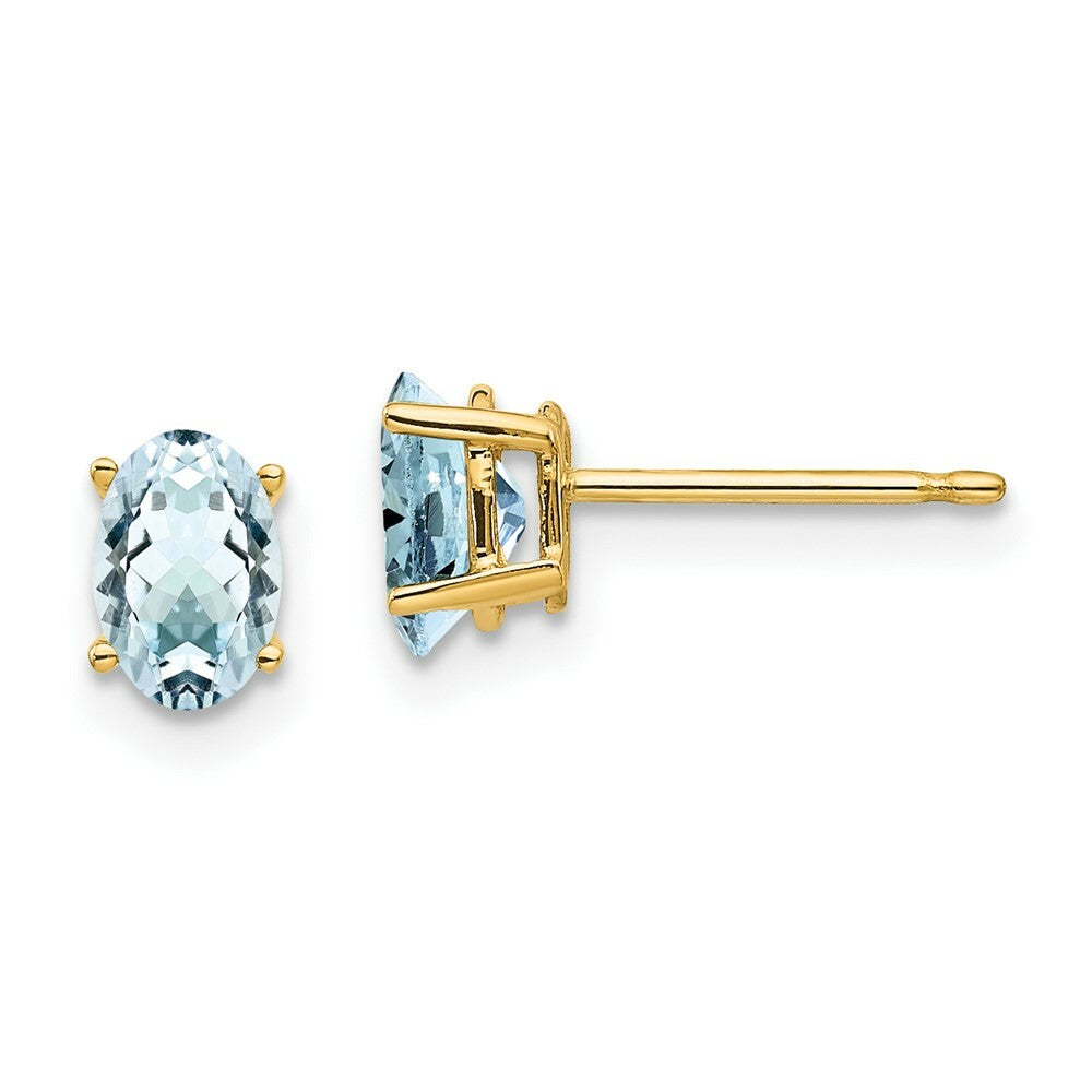14K Yellow Gold Aquamarine Post Earrings, 4/5-Carat Gemweight