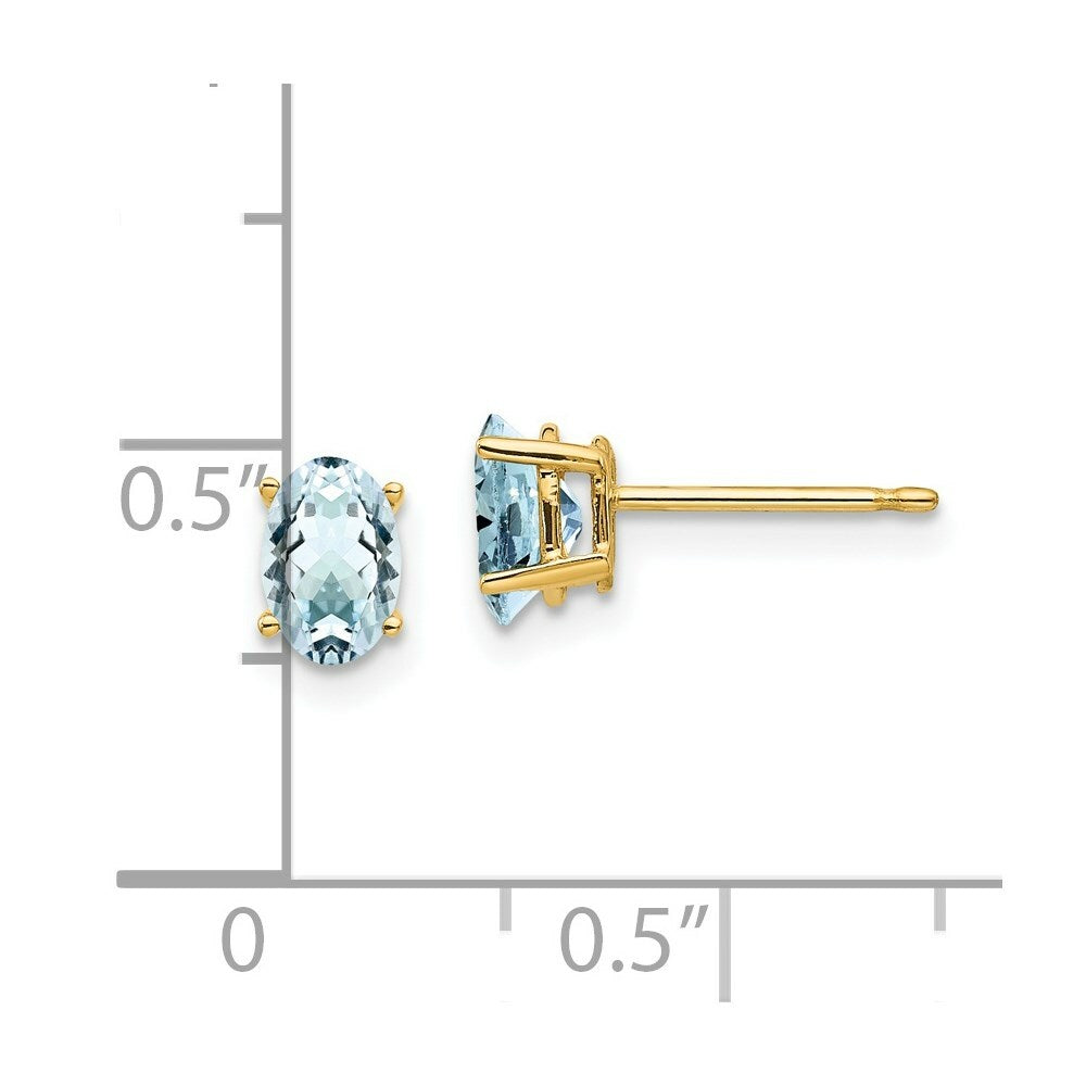 14K Yellow Gold Aquamarine Post Earrings, 4/5-Carat Gemweight