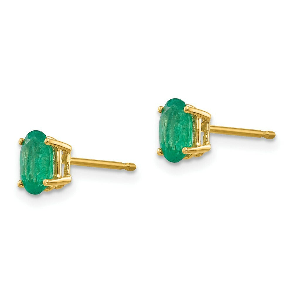 14K Yellow Gold Emerald Post Earrings, 4/5-Carat Gemweight