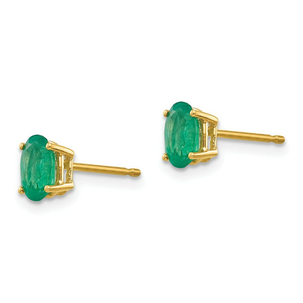 14K Yellow Gold Emerald Post Earrings, 4/5-Carat Gemweight
