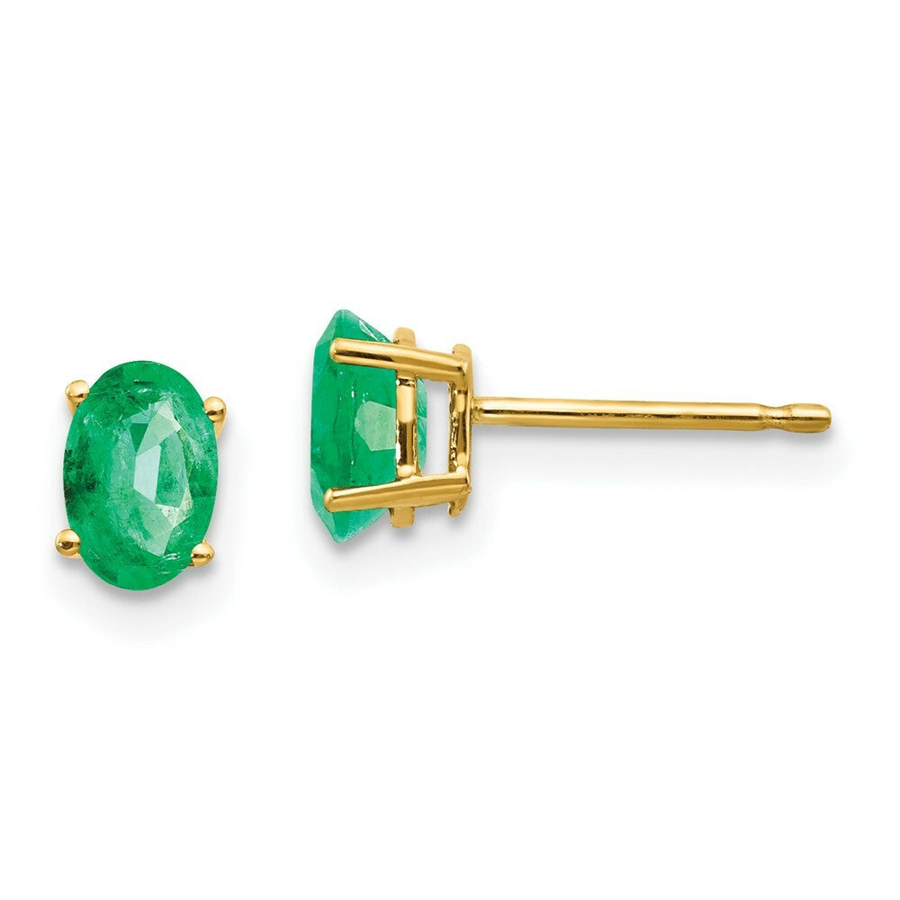 14K Yellow Gold Emerald Post Earrings, 4/5-Carat Gemweight