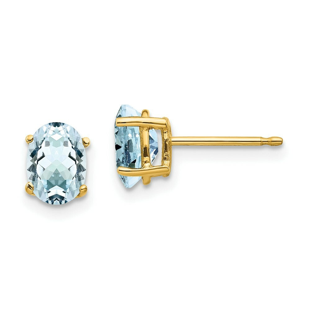 14K Yellow Gold Aquamarine Post Earrings 1.36-Carat tw