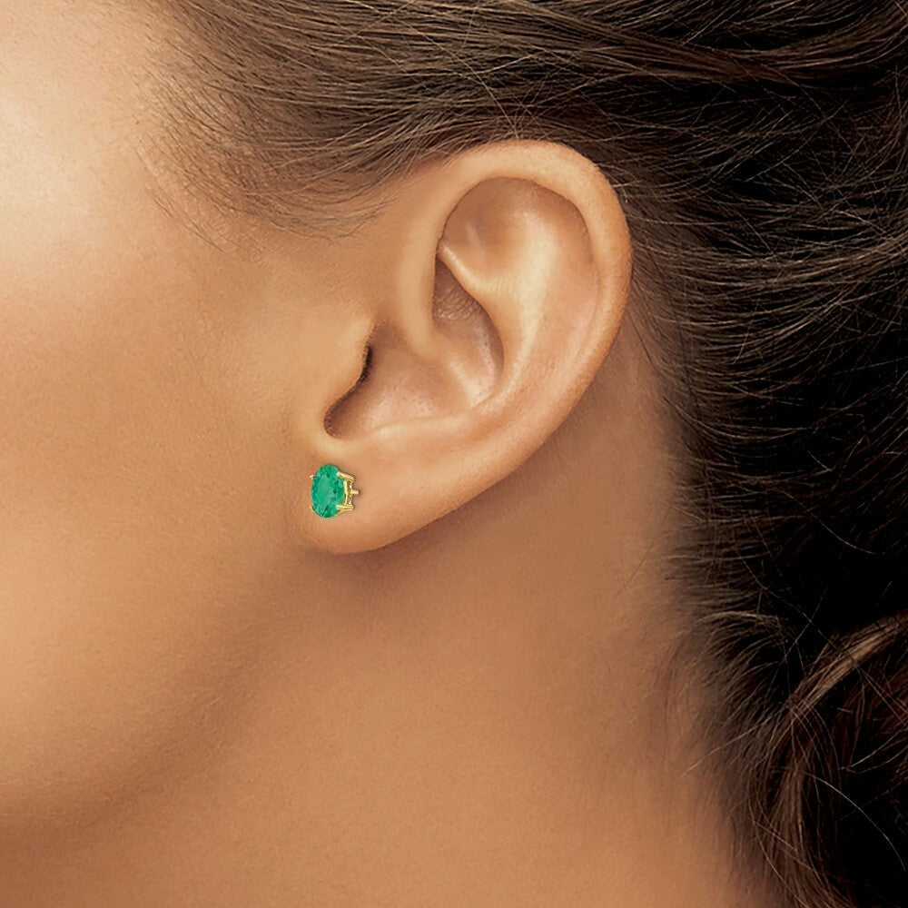 14K Yellow Gold Emerald Post Earrings 1.56-Carat tw
