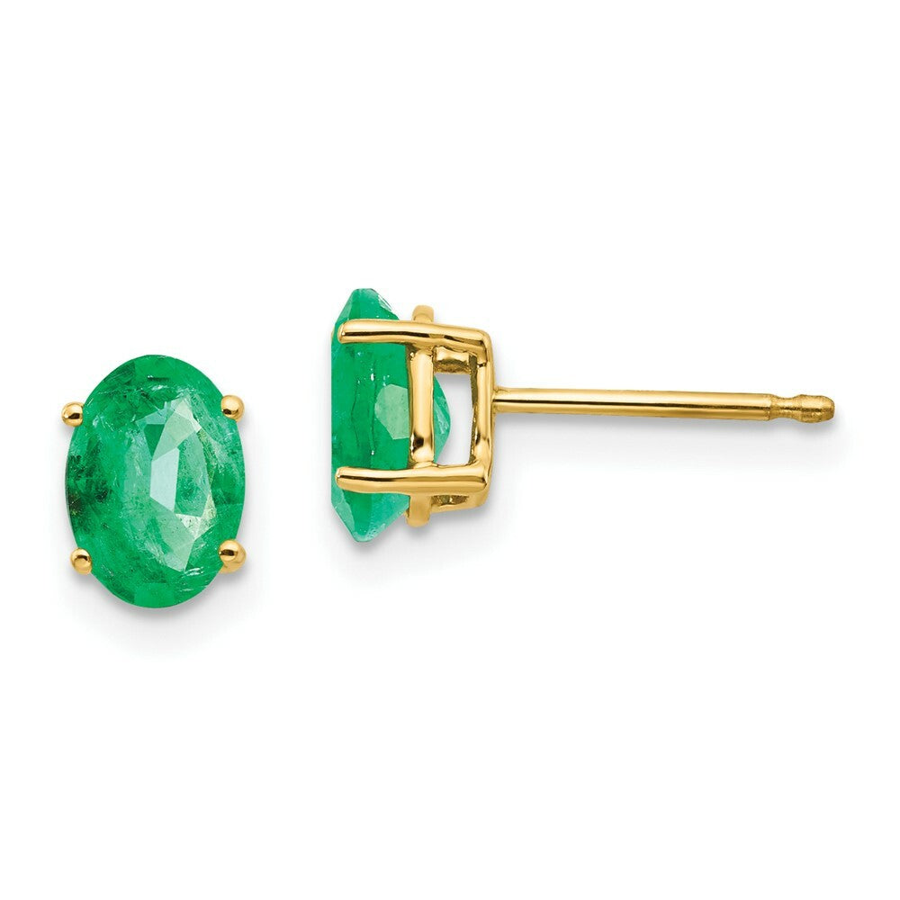 14K Yellow Gold Emerald Post Earrings 1.56-Carat tw