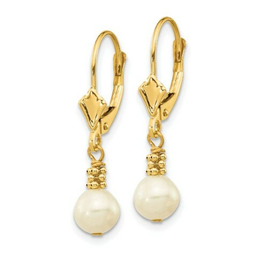 14K Yellow (5-6mm) Semi-round Freshwater Cultured Pearl Leverback Earrings