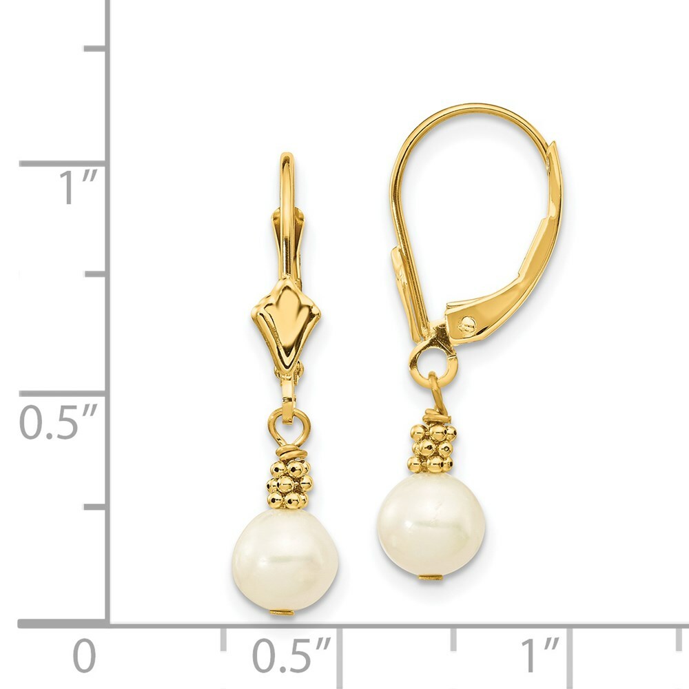 14K Yellow (5-6mm) Semi-round Freshwater Cultured Pearl Leverback Earrings