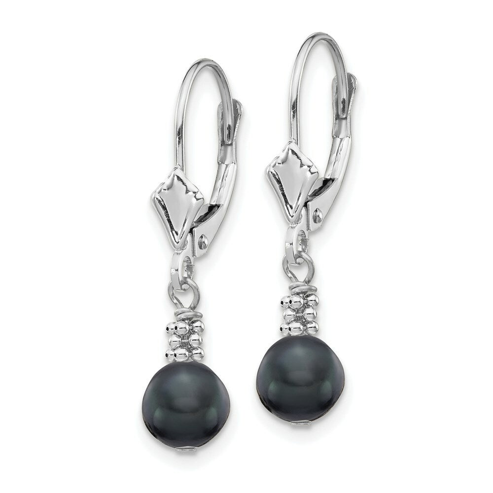 14K White Gold 5-6mm Semi-round Grey Freshwater Cultured Pearl Leverback Earrings
