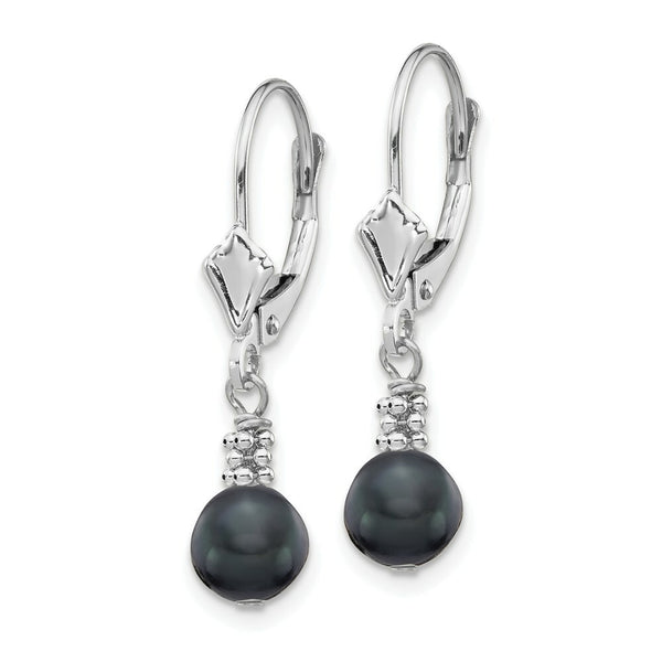 14K White Gold 5-6mm Semi-round Grey Freshwater Cultured Pearl Leverback Earrings