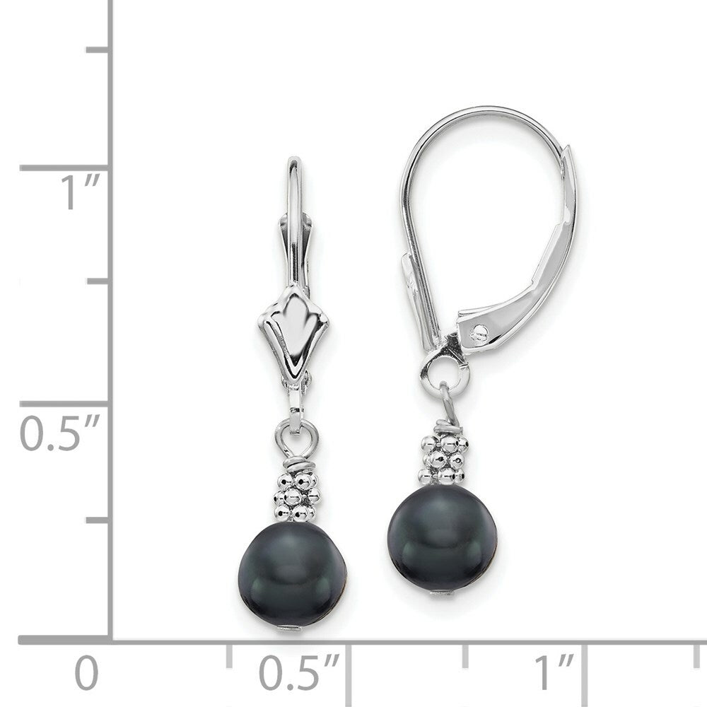 14K White Gold 5-6mm Semi-round Grey Freshwater Cultured Pearl Leverback Earrings