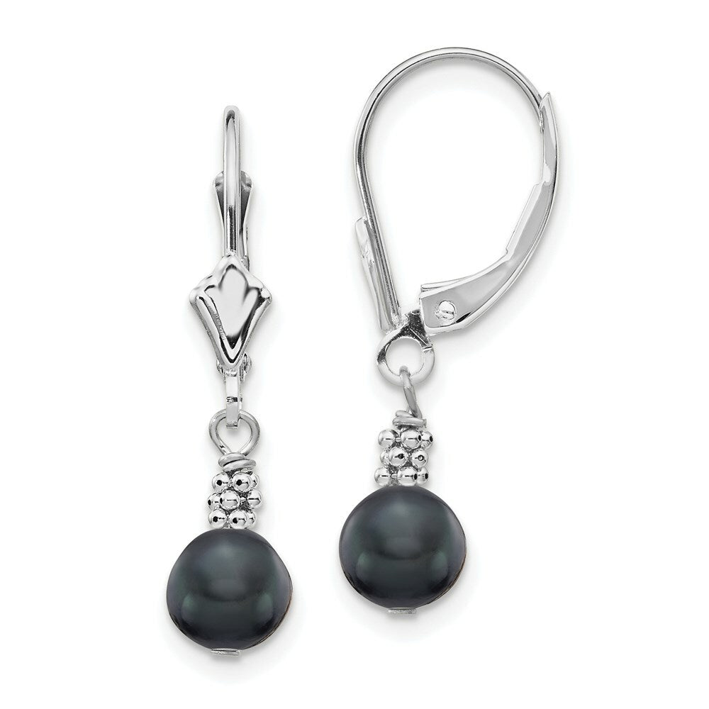 14K White Gold 5-6mm Semi-round Grey Freshwater Cultured Pearl Leverback Earrings