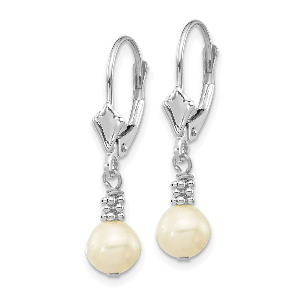 14K White Gold 5-6mm Freshwater Cultured Pearl Leverback Earrings