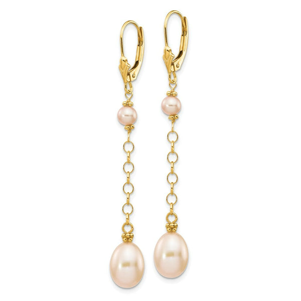 14K Pink Color Freshwater Cultured Pearl Leverback Earrings