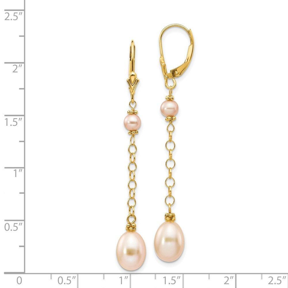 14K Pink Color Freshwater Cultured Pearl Leverback Earrings