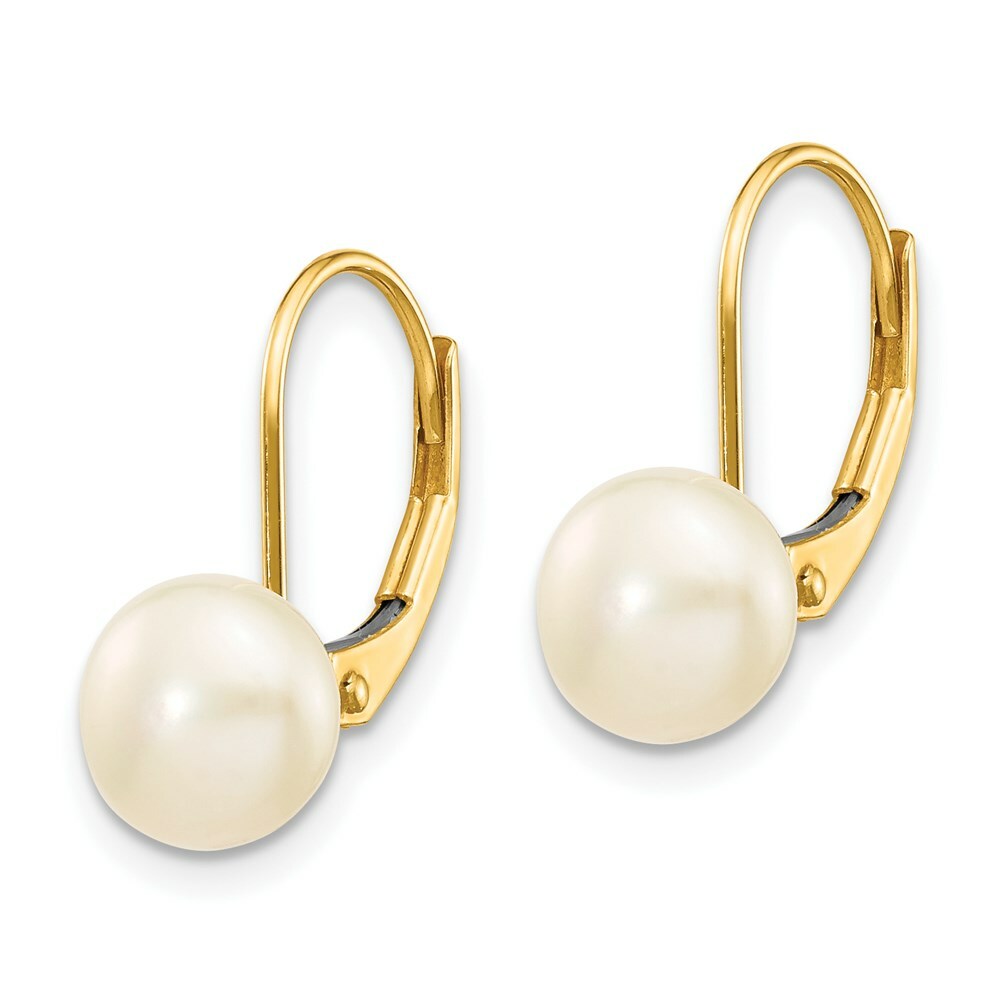 14K 7-8mm Freshwater Cultured Button Pearl Leverback Earrings