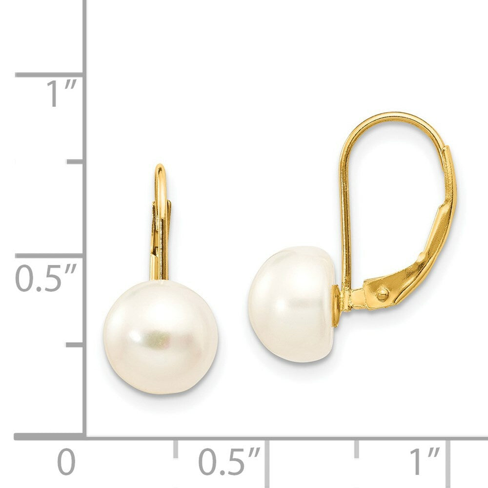 14K 8-9mm Freshwater Cultured Button Pearl Leverback Earrings