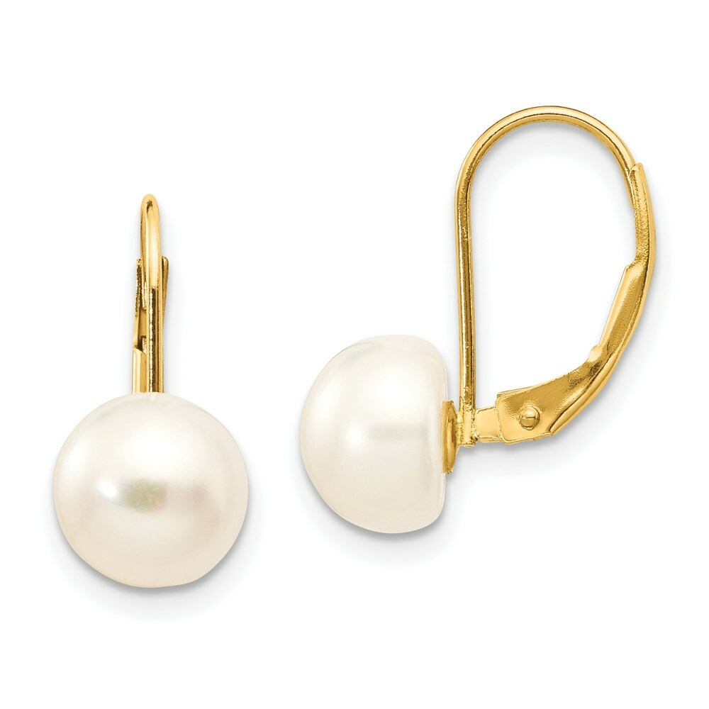 14K 8-9mm Freshwater Cultured Button Pearl Leverback Earrings