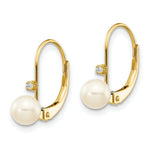 Load image into Gallery viewer, 14K 5-6mm Round Freshwater Cultured Pearl and Diamond Leverback Earrings

