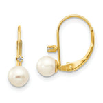 Load image into Gallery viewer, 14K 5-6mm Round Freshwater Cultured Pearl and Diamond Leverback Earrings
