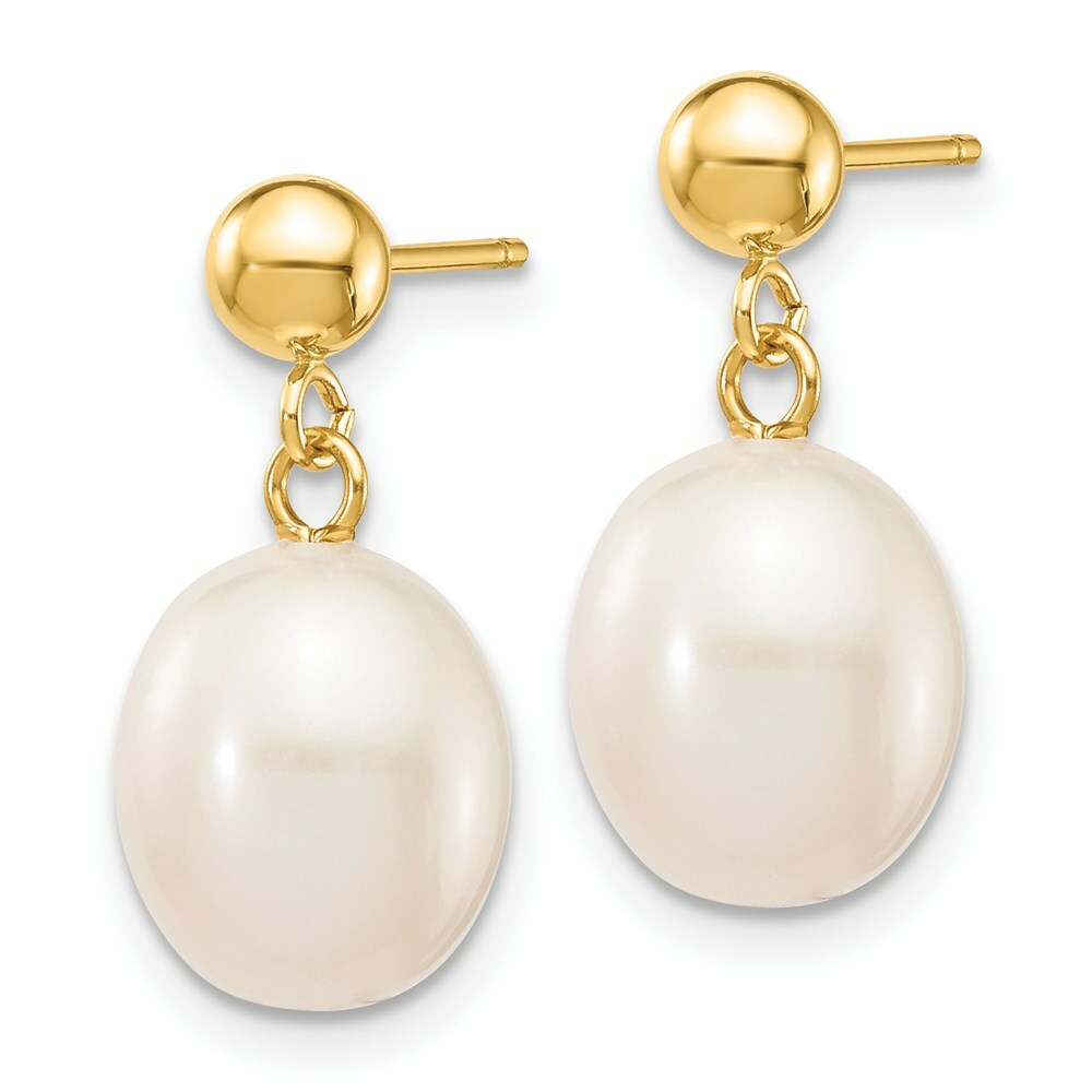 14K 8-9mm White Freshwater Cultured Pearl Dangle Earrings