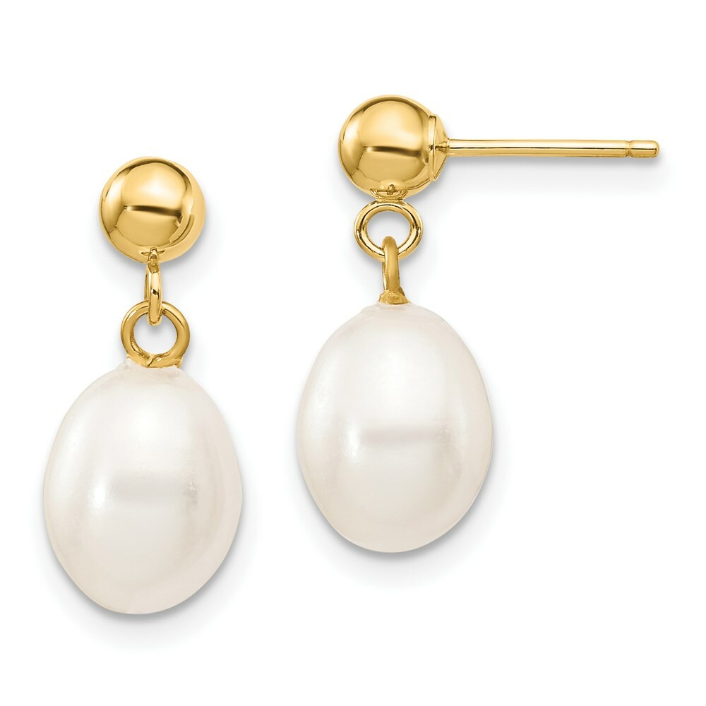 14K 7-8mm White Freshwater Cultured Pearl Dangle Earrings