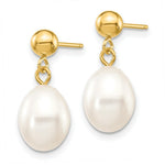 Load image into Gallery viewer, 14K 7-8mm White Freshwater Cultured Pearl Dangle Earrings

