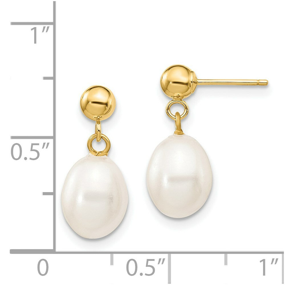14K 7-8mm White Freshwater Cultured Pearl Dangle Earrings